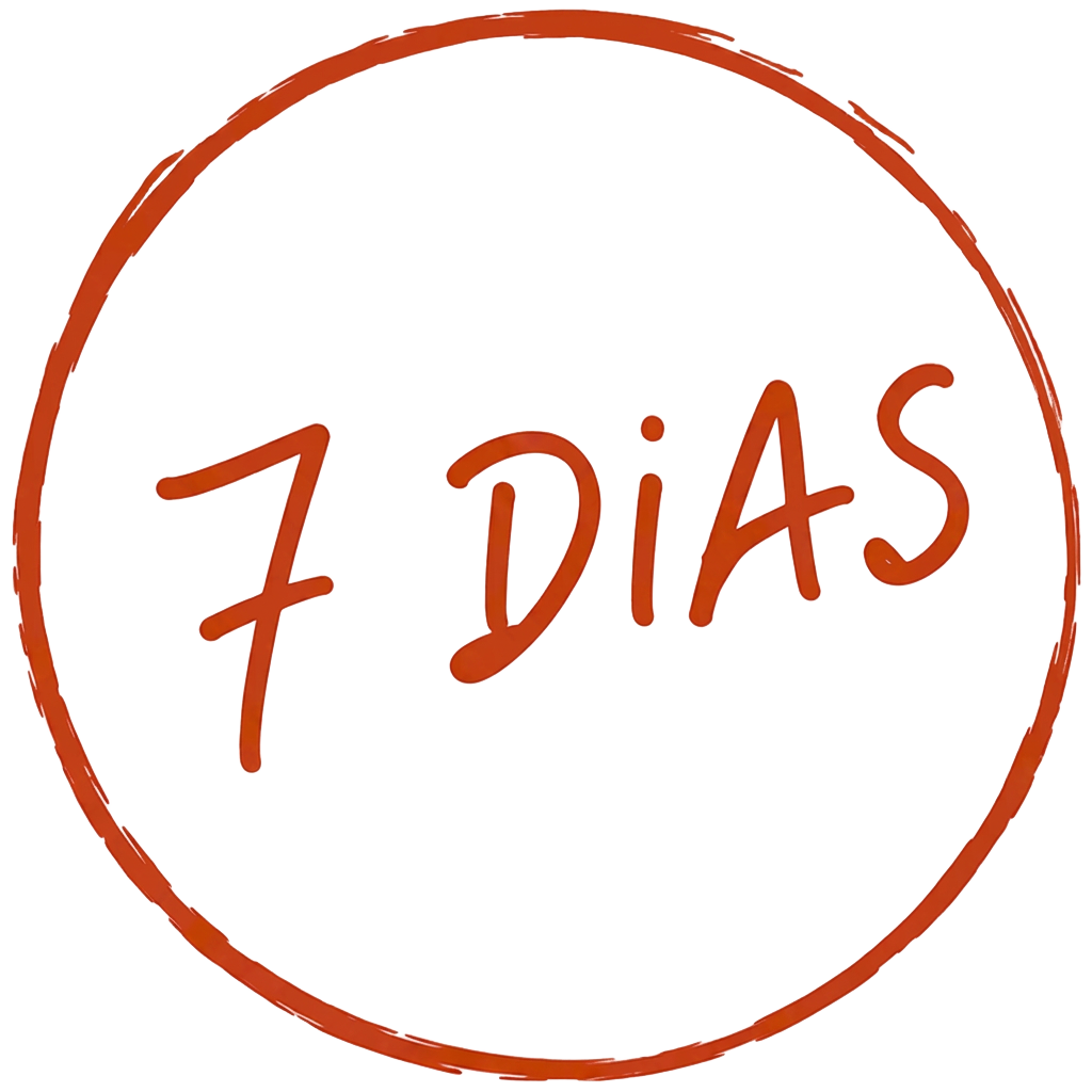 Selo circular desenhado à mão com a inscrição 7 dias
