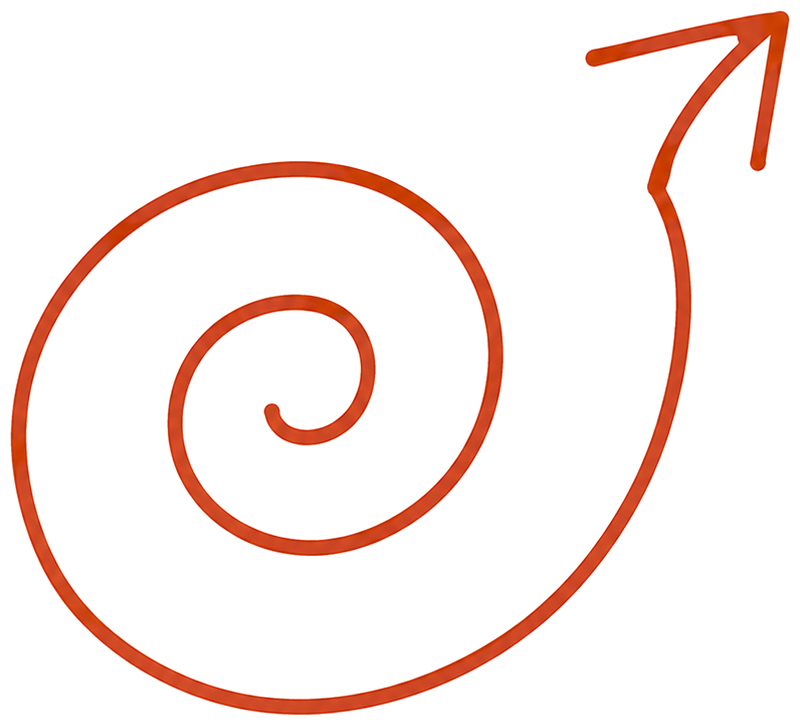 Espiral desenhada à mão terminando em uma seta apontando para cima