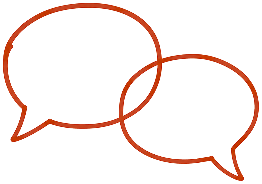 Dois balões de conversa desenhados à mão, sobrepostos