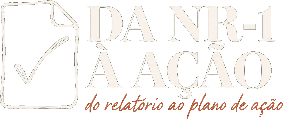 Logotipo do programa Da NR-1 à Ação: ícone de folha com checkmark e texto DA NR-1 à Ação