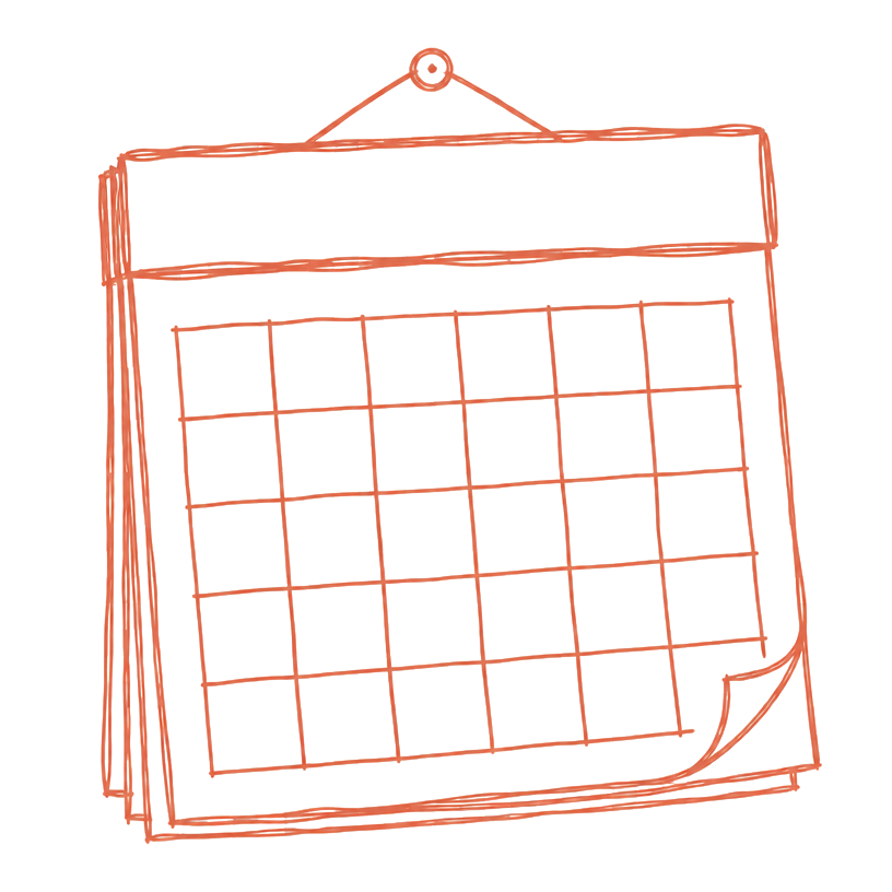 Calendário desenhado à mão em terracota